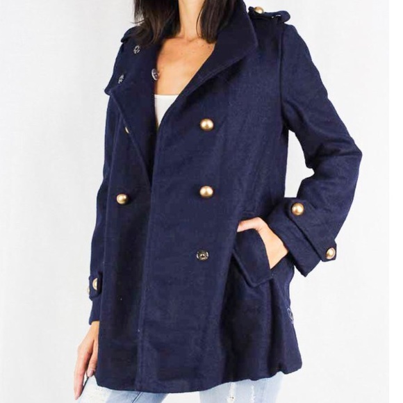Navy Double Breast Pea Coat - Picture 1 of 4